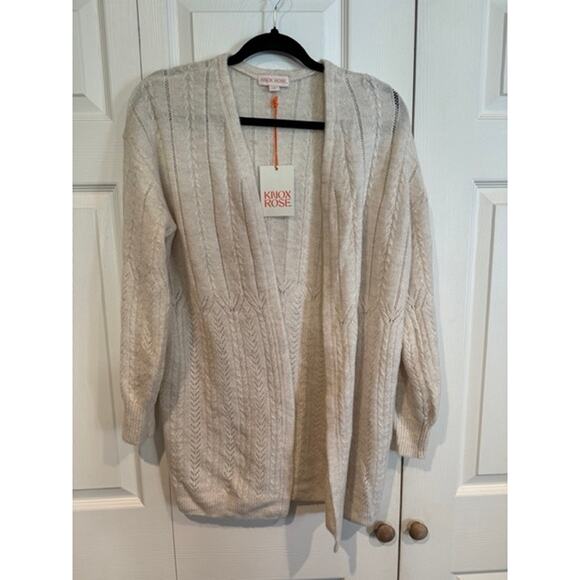NWT Long Sleeve Cottagecore Boho Open front Pointelle Cream Cardigan - Picture 1 of 6